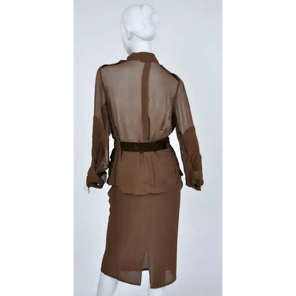 S/S 2002 Vintage Tom Ford for Yves Saint Laurent cognac silk safari suit - Picture 6 of 9